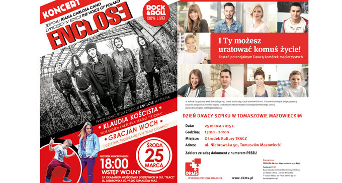 Przyłącz się do walki z białaczką. Dzień Dawcy Szpiku w Tomaszowie z koncertem zespołu Enclose!
